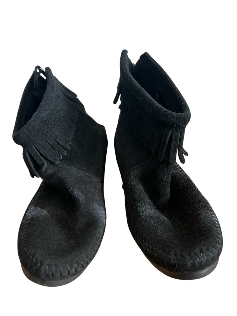 Minnetonka Black Suede Fringe Moccasins Ankle Booties